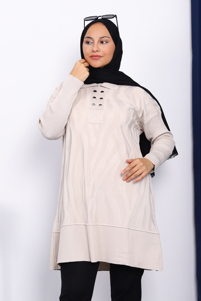 İmajButik Stone Shirt Collar Cold Yarn Knitwear Tunic