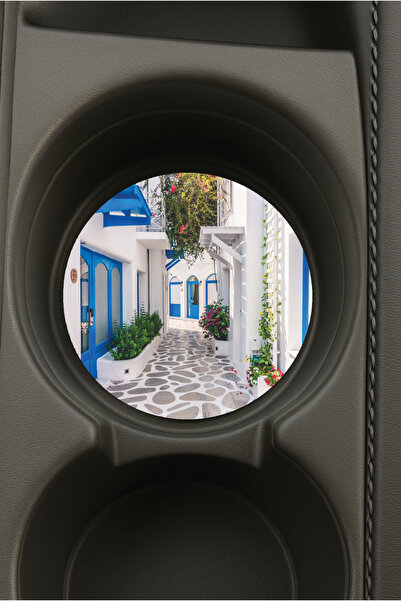 Cekuonline حامل أكواب دائري بيضاوي الشكل مطبوع للسيارة بتصميم سانتوريني