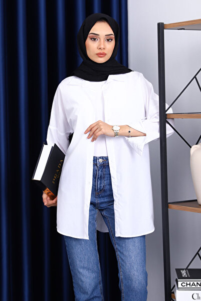 İmajButik White Plain Terikoton Casual Shirt