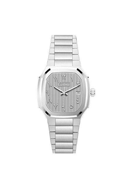 catera Men's watch, silver steel, gray dial, Arabic numerals
