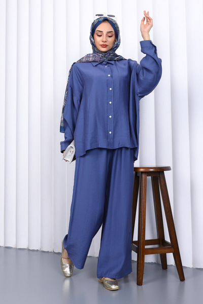 İmajButik Indigo Modal Shirt and Pants Set