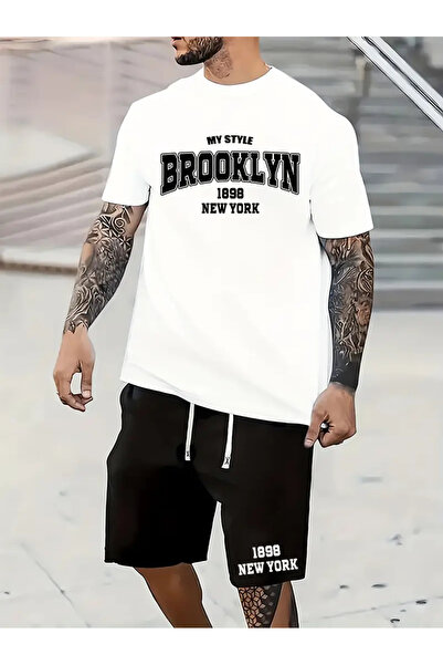 valeuras طقم أزياء رجالي مكون من قطعتين بطبعة حروف بروكلين
