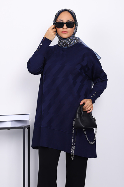 İmajButik Navy Blue Cold Yarn Knitwear Tunic with Cufflinks