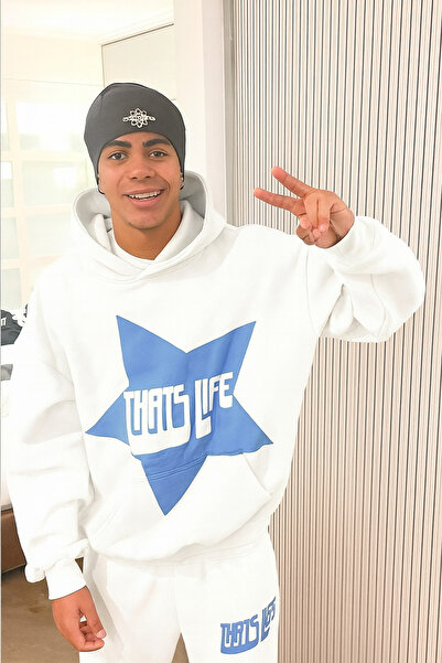 CLASSY.MODA Unisex 3 Thread Hooded Kangaroo Pocket Tracksuit Set with Star and Letter Print