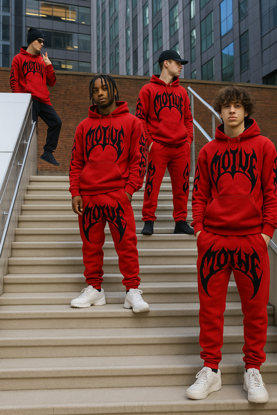 CLASSY.MODA Set de trening unisex cu glugă cu 3 fire, cu buzunar cangur, cu imprimeu pe brațul din față și pe pantalon