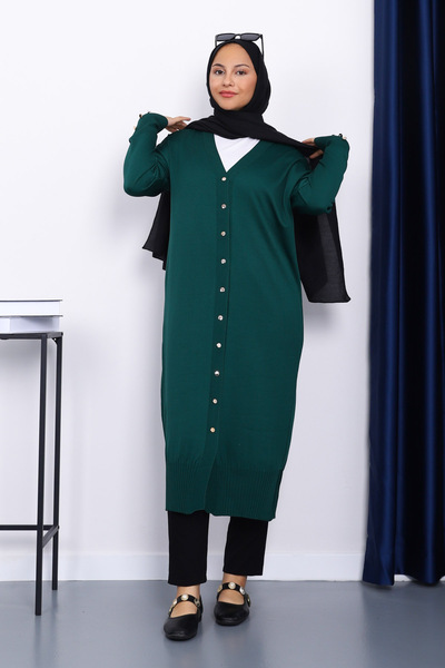 İmajButik Emerald Green Cold Yarn Knitwear Cardigan