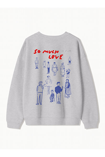 Disante Hanorac oversize pentru femei cu imprimeu So Much Love – Gât cu gât r...