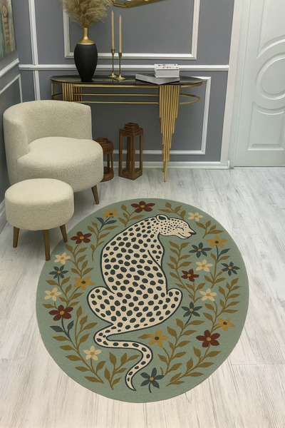 Rugs Modern Halı MOSSO Πολύχρωμα Λουλούδια και Λεοπάρ Σχέδιο Υφαντή Βάση Μοντ...