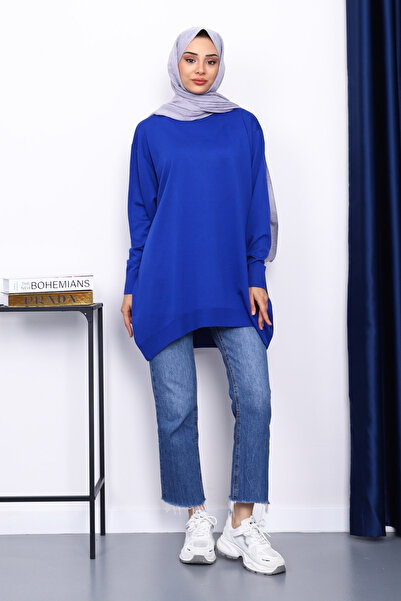 İmajButik Saks Blue Crew Neck Mercerized Tunic