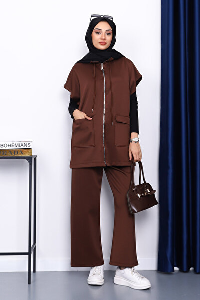 İmajButik Brown Vest and Pants Scuba Suit