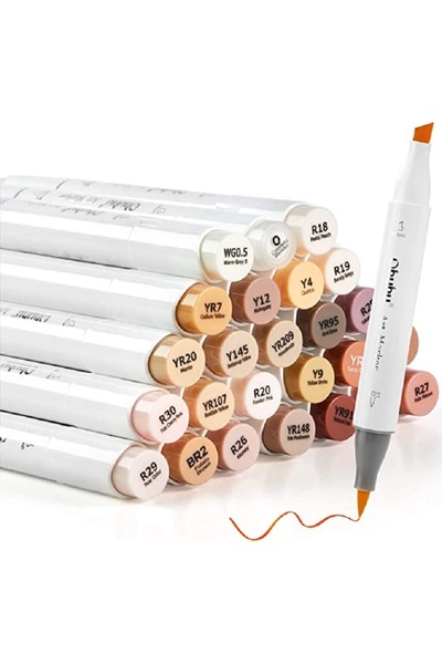 Ohuhu Honolulu Set 24 Markere, Baza Alcool, Dual Tips Brush&Chisel, Skin Tones