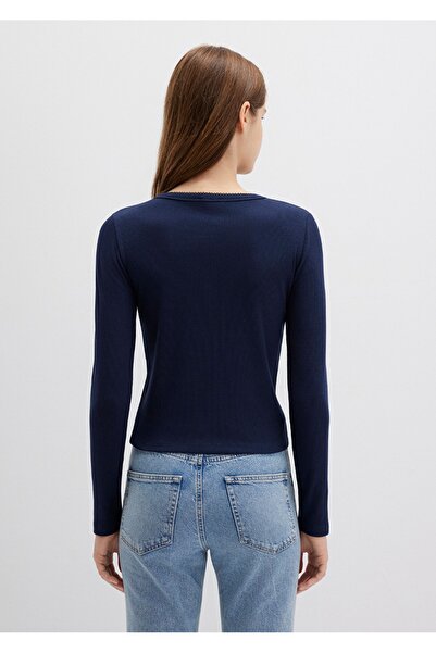 Mavi μακρυμάνικο μπλουζάκι με κουμπιά (στενή εφαρμογή)