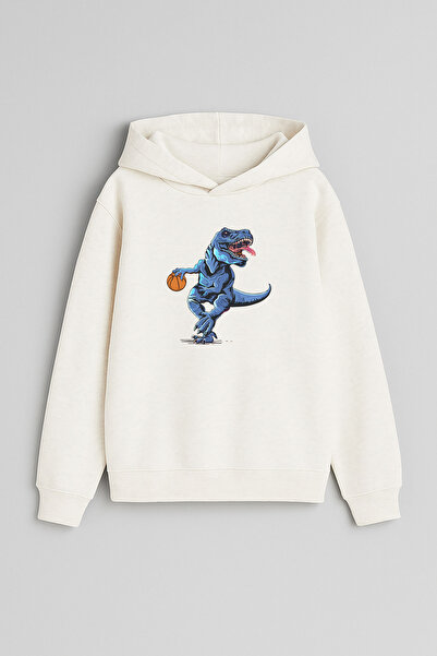 MODA Φούτερ Dinosaur με τύπωμα Ecru για κορίτσια και αγόρια με κουκούλα