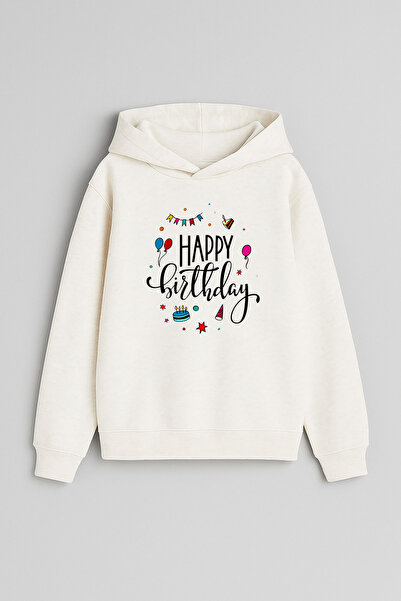 MODA Ziua de naștere La mulți ani cu imprimeu Ecru Fată Băiat Copil cu glugă ...