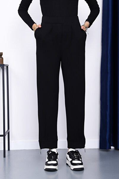İmajButik Black Modal Trousers with Zipper Pockets