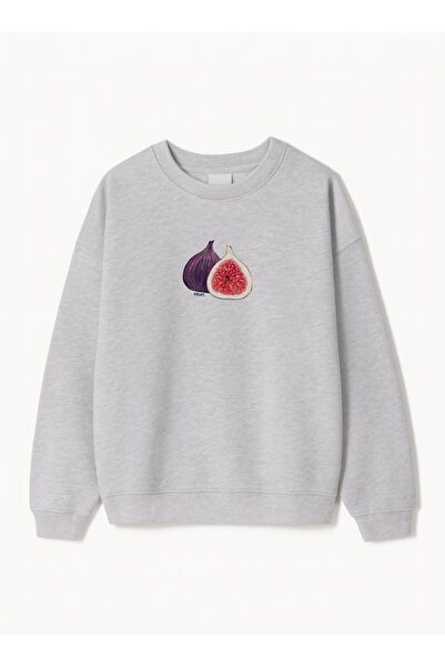 Disante سويت شيرت نسائي كبير الحجم مطبوع عليه FRUIT – ياقة دائرية، 3 خيوط من ...