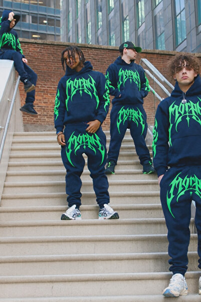 CLASSY.MODA طقم رياضي للجنسين مكون من 3 خيوط مع جيب كنغر وقلنسوة، نمط مطبوع ع...