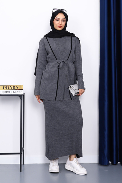 İmajButik Smoked Knitwear Cardigan Dress Double Combination