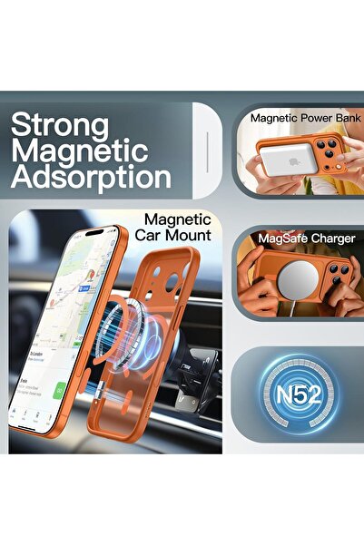 m.tk moveteck iPhone 17 Pro Max Kılıf Mat Magsafe Şarj Özellikli Hassas Butonlu Renkli Yumuşak Turuncu Kenarlı