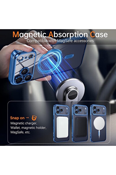 m.tk moveteck İphone 17 Pro Max Kılıf Tam Kamera Korumalı Magsafe Şarj Destekli Renkli Kenarlı Arkası Şeffaf Kapak