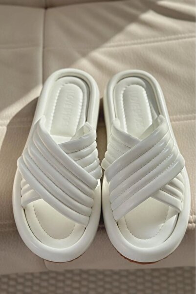 I Love Shoes Papuci de damă Zayten din piele mată albă cu detaliu bandă încru...
