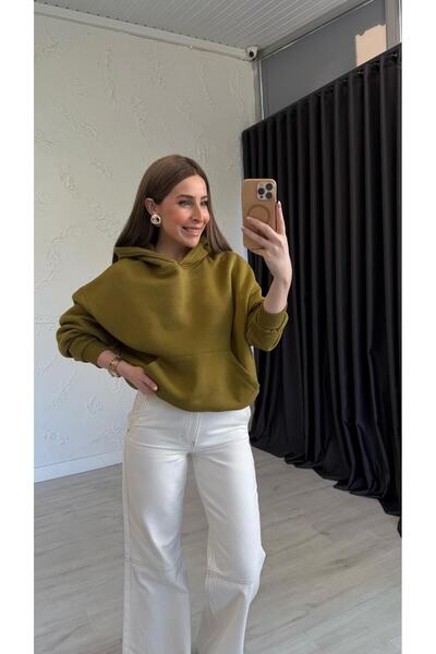 elif teke Sweatshirt with Writing on the Back, Oil Green