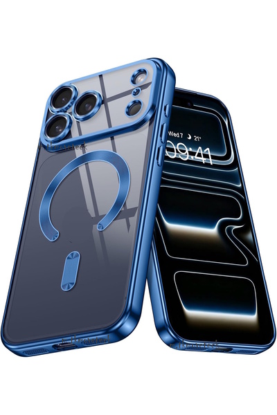 m.tk moveteck İphone 17 Pro Max Kılıf Tam Kamera Korumalı Magsafe Şarj Destekli Renkli Kenarlı Arkası Şeffaf Kapak