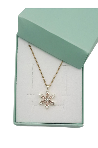 Bijuty Lotus Flower Necklace with Pink Stone and Steel Chain - Gold