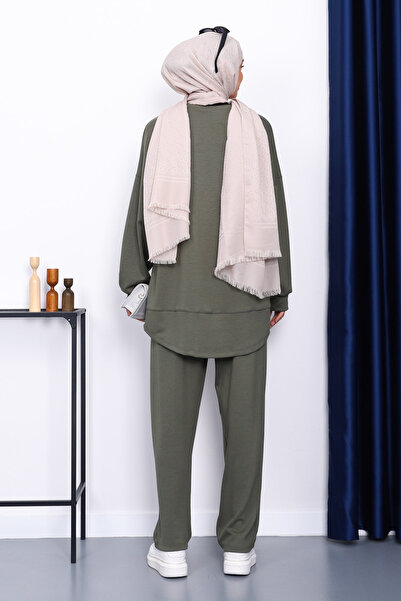 İmajButik Khaki Crew Neck Tunic Trousers Set