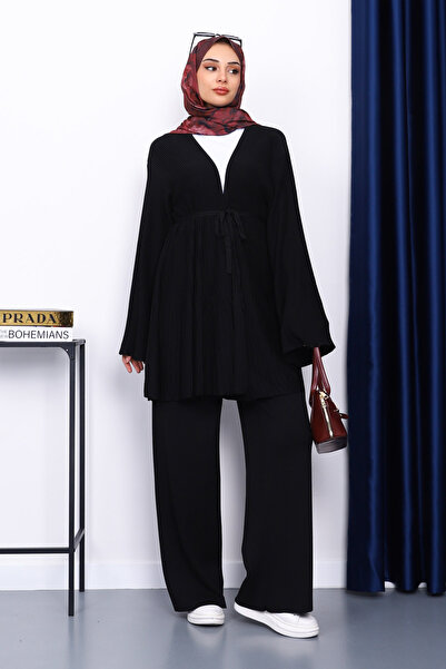 İmajButik Black Waist Belted Cardigan Trouser Suit