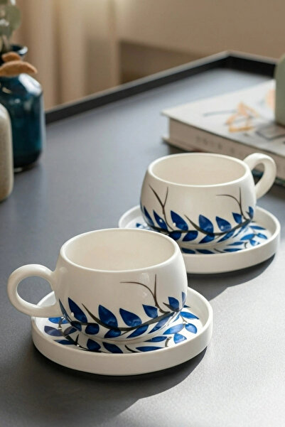 Hopce Flora El Yapımı Amber Vine Desenli, 4 Parça 2 Kişilik Çay & Kahve Finca...