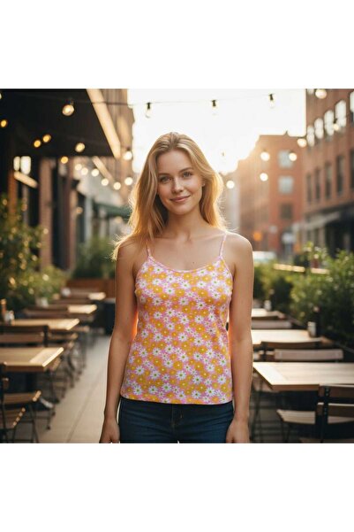 ESTA STORE Yellow White Pink Floral String Strap Tank Top