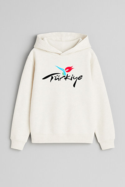 MODA Türkiye Yazı με τύπωμα Εκρού Φούτερ για αγόρια και κορίτσια με κουκούλα