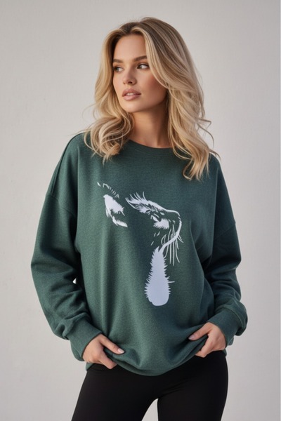 KOZİA OUTDOORS Γυναικείο φούτερ με στάμπα γάτας, oversized, με λαιμόκοψη ποδη...