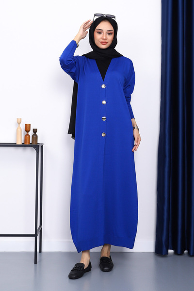 İmajButik Saks Blue V-Neck Mercerized Cardigan