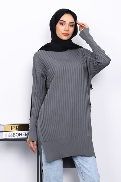 İmajButik Smoked Knit Tunic with Short Front and Long Back