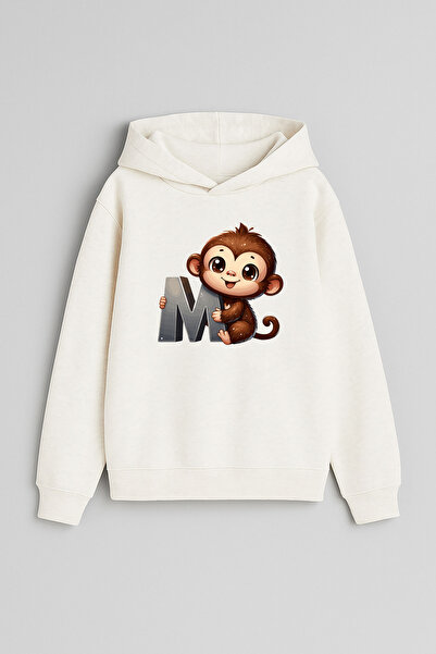 MODA Literele M Maimuță cu imprimeu Ecru Fată Băiat Copil cu glugă Swea tricou