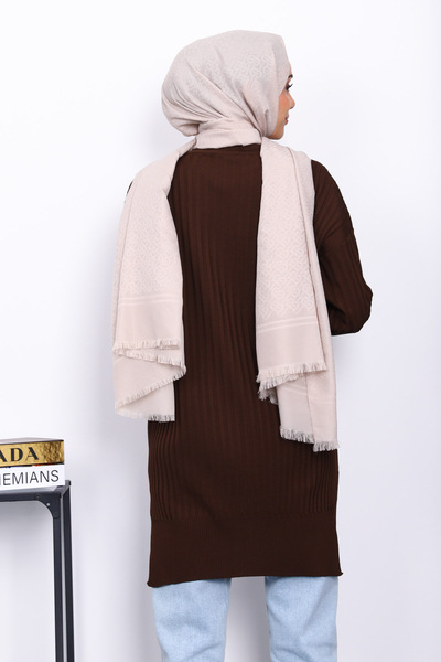 İmajButik Καφέ πλεκτό τουνίκ με κοντό μπροστινό μέρος και μακρύ πίσω μέρος