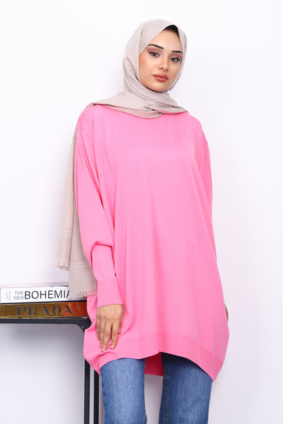 İmajButik Pembe Bisiklet Yaka Merserize Tunik