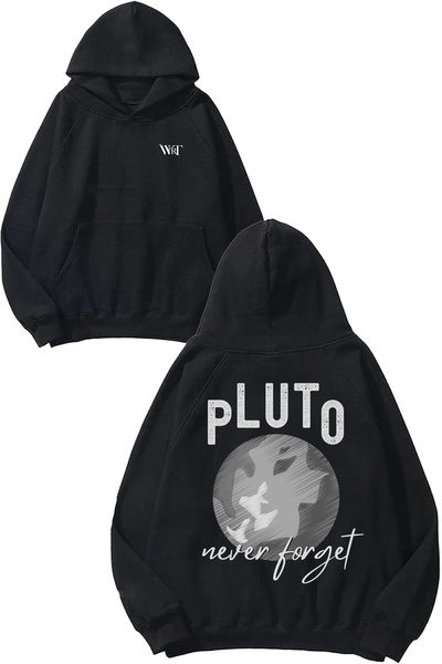 THEWERT Pluto Never Forget 1 Design Back Printed Black Hooded Sweatshirt