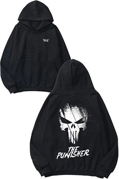 THEWERT Punisher 4 Design Back Printed Black Hooded Sweatshirt