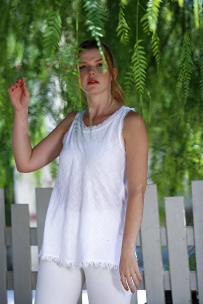 Chiccy Μπλούζα από οργανικό βαμβάκι, λευκή, αμάνικη, λεπτή, που πλένεται και ράβεται, μακριά υφαντή μπλούζα 78 60