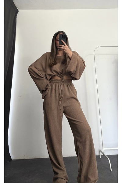 nona butik Ellish Waist Drawstring Suit - Beige
