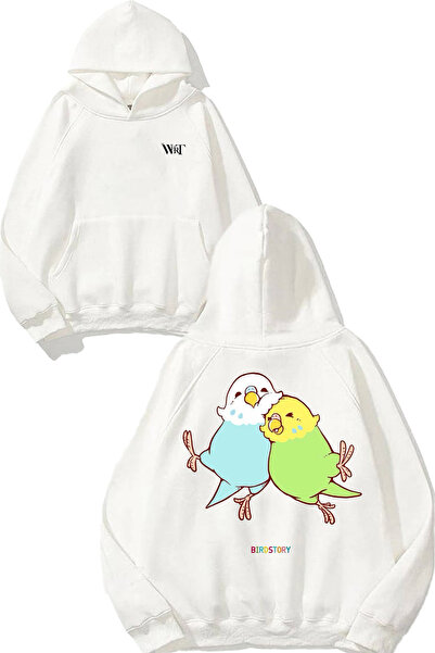 THEWERT Parakeet 3 Design Бяла суитшърт с качулка и печат на гърба