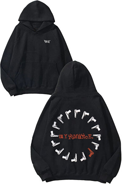 THEWERT سويت شيرت أسود بقلنسوة مطبوع عليه تصميم My Chemical Romance 8