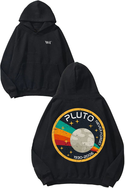 THEWERT Pluto Never Forget 4 Design Back Printed Black Hooded Sweatshirt