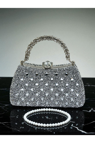 Wedding Fashion Silver Color Stone Women's Evening Dress Bag