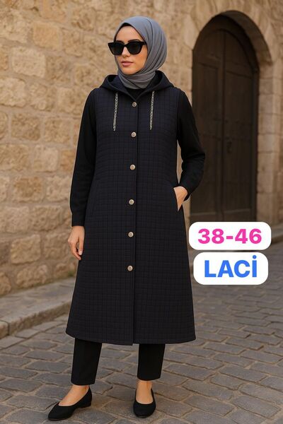 elma abone Women's Buttoned Long Quilted Vest