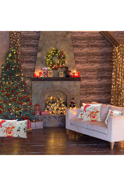 OEM Decorative pillowcases, with Santa, reindeer, snowmen pattern 45x45 cm set of 4 pieces