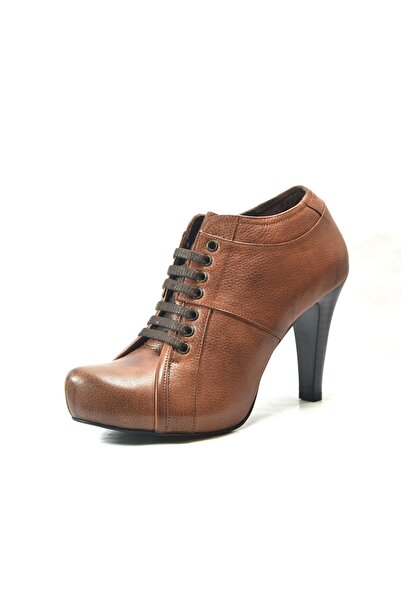 Onlo Ayakkabı E.206 Genuine Leather Brown Hidden Platform High Heel Classic Women's Shoes